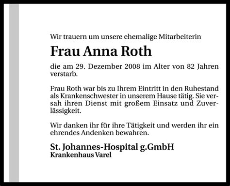 Traueranzeigen Von Anna Roth Nordwest Trauer De