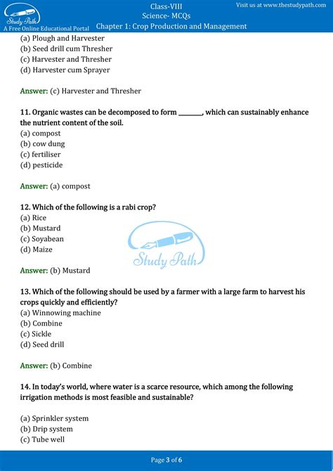 Mcq For Class Science Chapter Crop Production And Management With