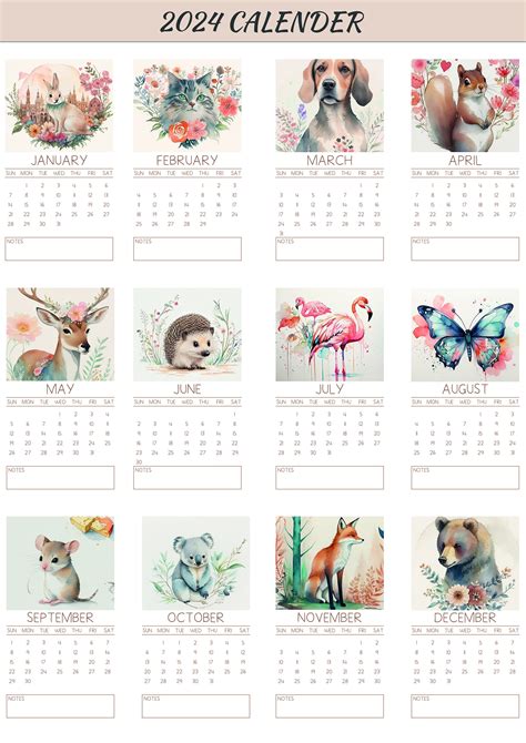 Digital Calendar Wall Calendar Printable Monthly Calendar 2024 Calendar