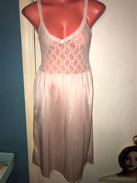 Vintage S Nude All Lace Top Slip Dress Size