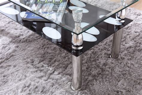 Hodedah Two Tier Rectangle Tempered Glass Coffee Table Kitchen And Dining