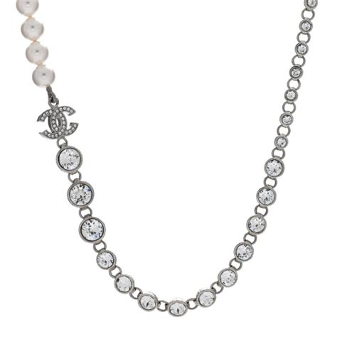 CHANEL Pearl Crystal CC Choker Necklace Silver 1420380 FASHIONPHILE