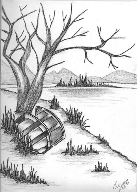 Landscape Pencil Easy Scenery Drawing / See more ideas about drawings ...