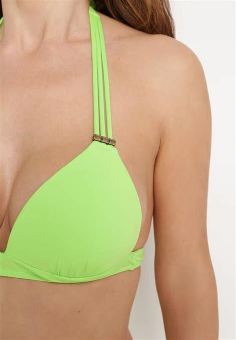 Jasnozielone Bikini Usztywniany Biustonosz Wiązany na Szyi i Plecach Majtki Figi Ozdobione