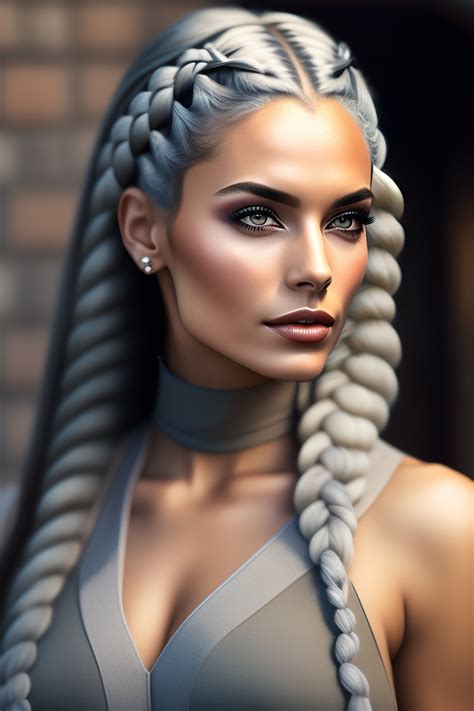 Lexica Female Giant Gray Hair Thin Pale Skin Long Braids