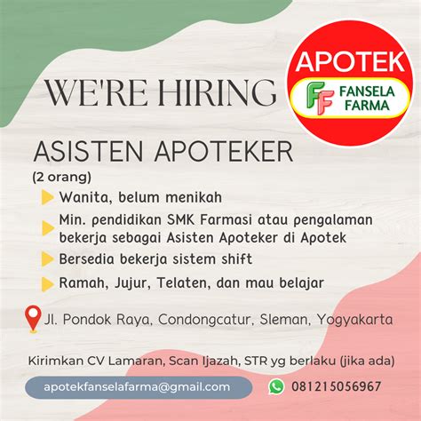 Lowongan Kerja Asisten Apoteker Di Apotek Fansela Farma Lokerjogja Id