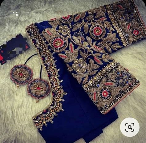 Beautiful Dark Blue Aari Work Blouse Navy Blue Maggam Work Blouse In