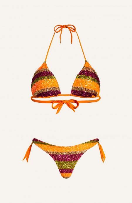 Triangle Bikini Padded Stripe Sequins Size XL Color Orange Brief