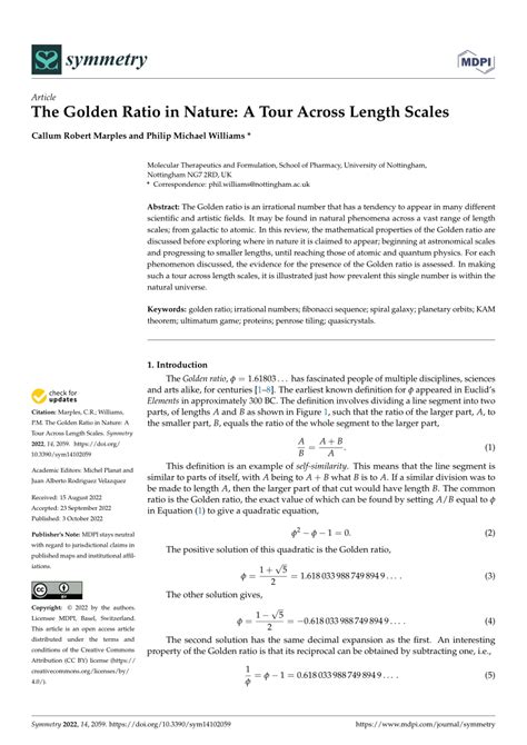 PDF The Golden Ratio In Nature A Tour Across Length Scales