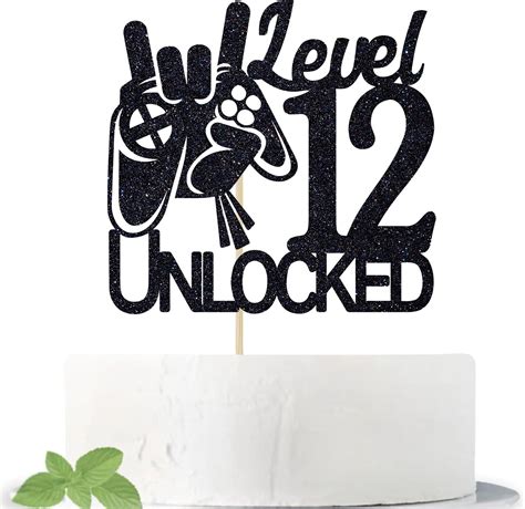 video game level  unlocked birthday cake topper black glitter boys