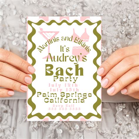 Editable Martini And Bikini Invitation Tini Bachelorette Weekend Invite Bachelorette Retro