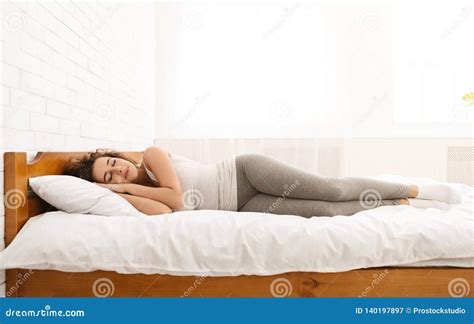 Beautiful Young Woman Sleeping Lying In Her Bed Stock Image Image Of