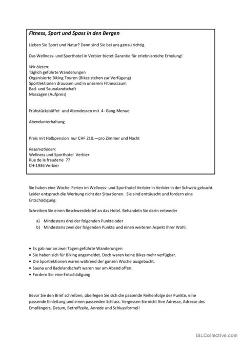 Beschwerdebrief Telc Deutsch B Trai English Esl Worksheets Pdf Doc