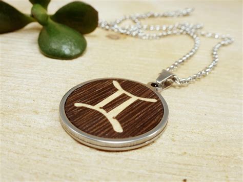 Gemini Symbol Necklace, Elegant Wood Necklace, Gemini Zodiac Necklace, Spiritual Energetic ...