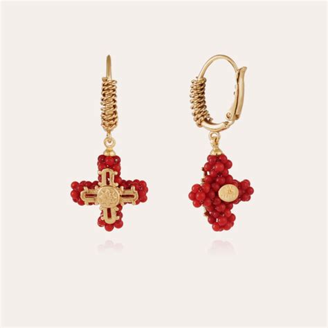 Boucles d oreilles Tao Croix perle dorées Métal doré à l or fin