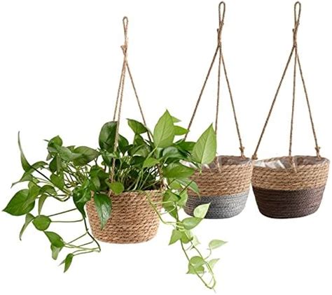 Liwein 3Pcs Hanging Rope Planter Baskets Hanging Seagrass Planter