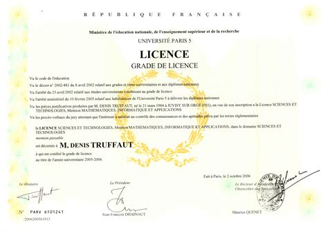 quoi ressemble  diplome de licence