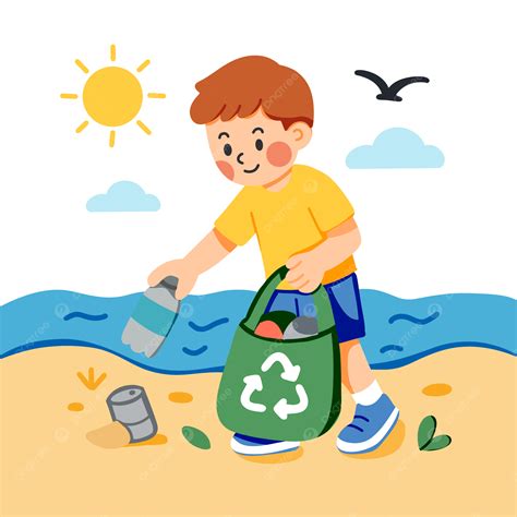 Beach Cleanup For Environment Day, Environment Day, Beach, Cartoon PNG Transparent Clipart Image