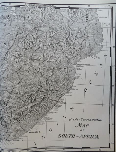 South Africa Scenic Topographical Map Cape Town Pretoria Durban 1901