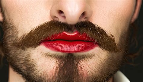 Labios Masculinos Maquillaje Rojo Pintalabios Cerrar Persona Lgbt Con