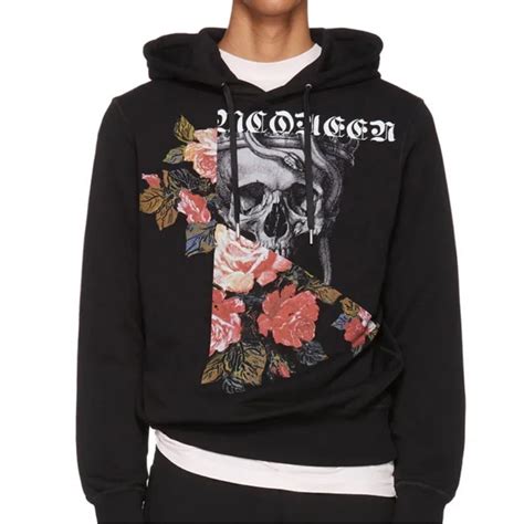 Alexander Mcqueen Black Skulls And Roses Hoodie Gem