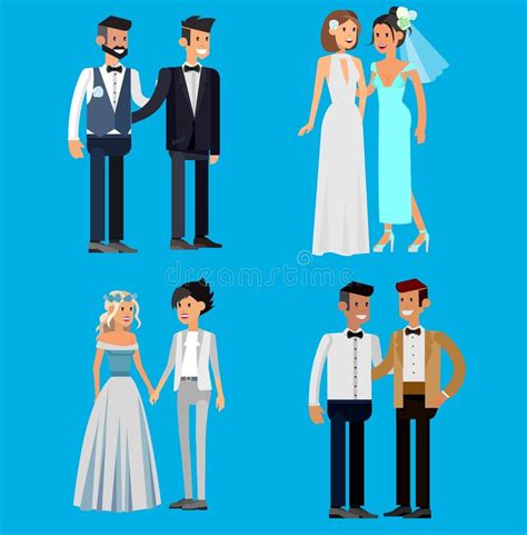 Famiglia Non Tradizionale Gay Sveglio Felice E Lesbica Di Nozze Illustrazione Vettoriale