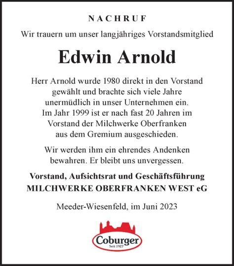 Edwin Arnold Traueranzeige Trauer Infranken De