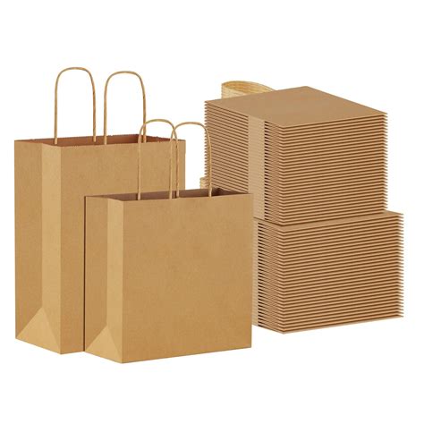 Brown Paper Bags With Handles Bulk Pcs Assorted Sizes Plain Kraft