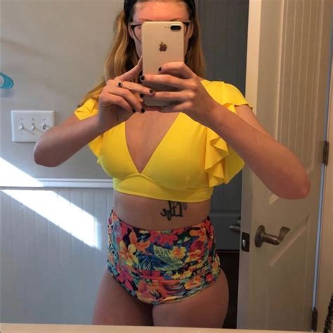Swim Nwt Women Ruffle High Waist Swimsuit Two Pieces Push Up Tropical Print Bikini Poshmark