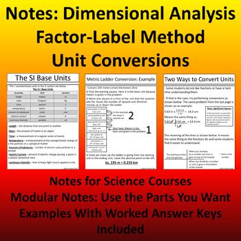 Dimensional Analysis Unit Conversions And Factor Label Method Notes