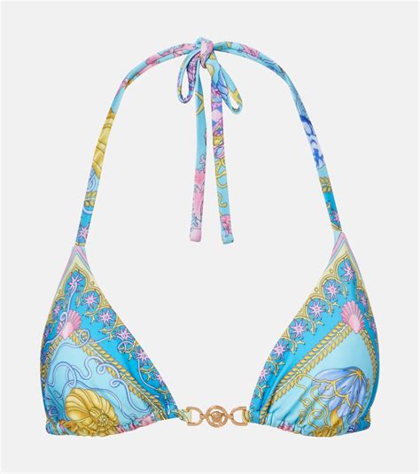 Medusa Printed Triangle Bikini Top In Blue Versace Mytheresa