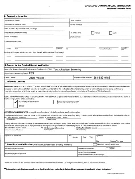 Fillable Online Criminal Record Check Crc Informed Consent Form Fax