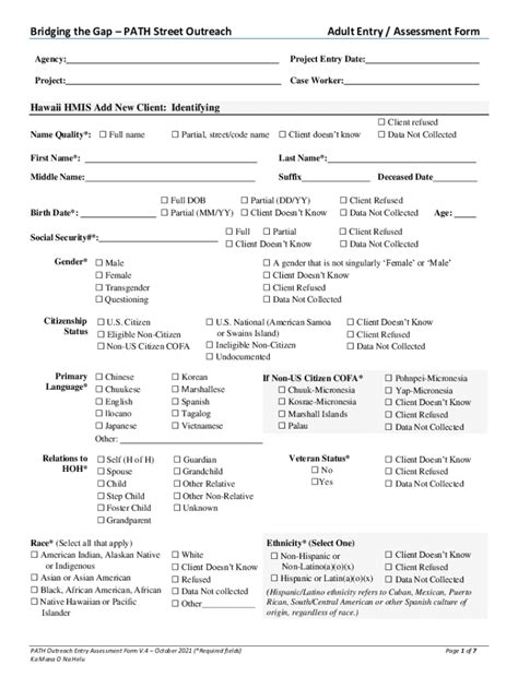 Fillable Online Hmis Project Intake Form Path Street Outreach Fax