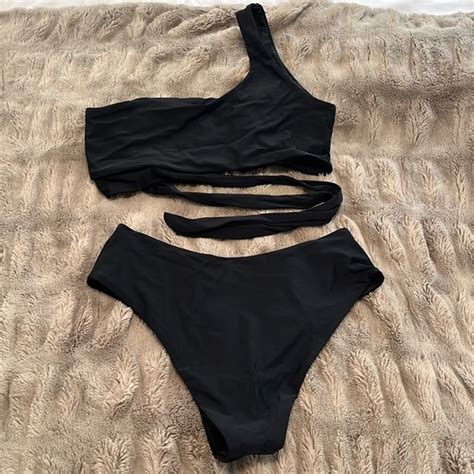 Amazon Swim Mooslover One Shoulder High Waisted Bikini Tie High Cut Two Piece Swimsuit