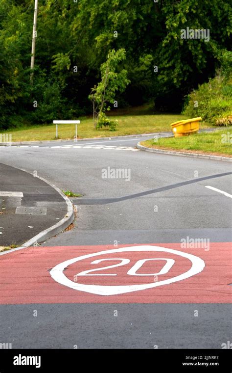 Road Markings Showing A 20 Mph Speed Limit At The Approach To A