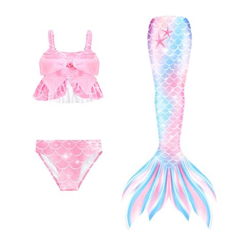 Girls Swimsuit 3 Piece Swimsuit Bikini Set 3 Piece Bathing Suits Bikini Fish Tail Set Size 8 9