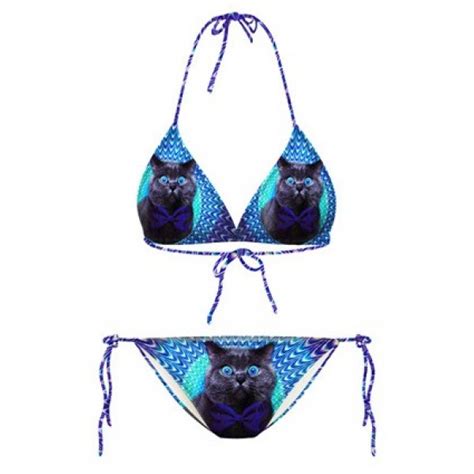 Blue Cats Cartoon Two Piece Sexy Bikini Swimwear