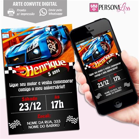 Arte Convite Digital Hot Wheels Elo Produtos Especiais