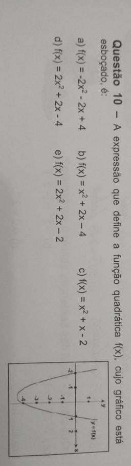 A Expressão Que Define A Função Quadrática F X Cujo Gráfico Está