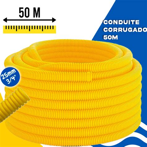 Conduite Corrugado amarelo Eletroduto 3 4 50m Metros Reforçado Rolo