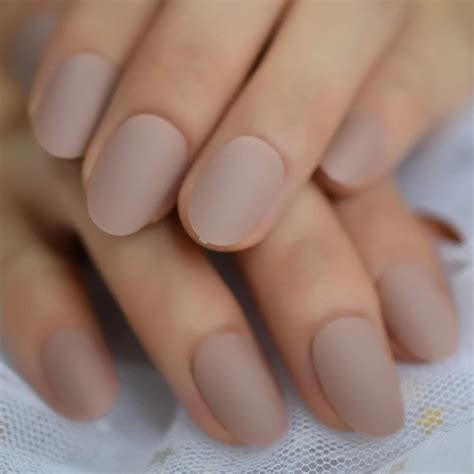 24 Short Press On Nail Kit W Glue Matte Tan Nude Greige Natural Oval Almond EBay