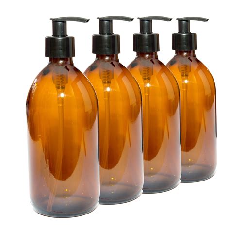 Aura 500ml Amber Glass Bottles With Black Pumps Pack Of 4 In The Sticks