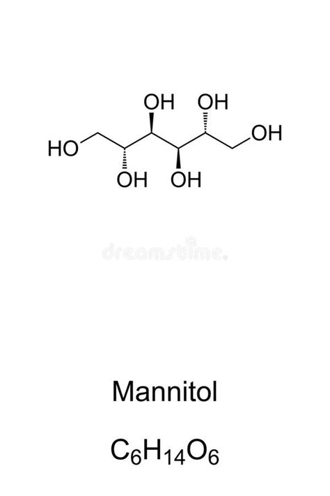 Mannitol Mannite Or Manna Sugar Chemical Formula And Skeletal Structure Stock Vector