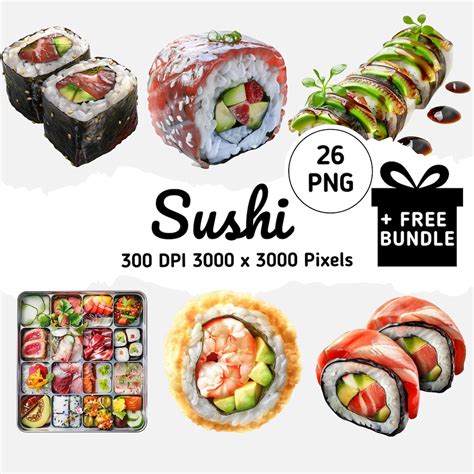 Realistic Sushi Clipart Collection 26 Vibrant Sushi Pngs