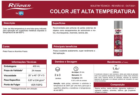 Tinta Spray Alta Temperatura Ml Preto Fosco Color Jet Renner Unico