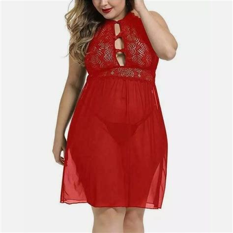 Sexyfun Intimates Sleepwear Plussize Womens Sexy Lingerie Sheer Babydoll Sleepwear Lace