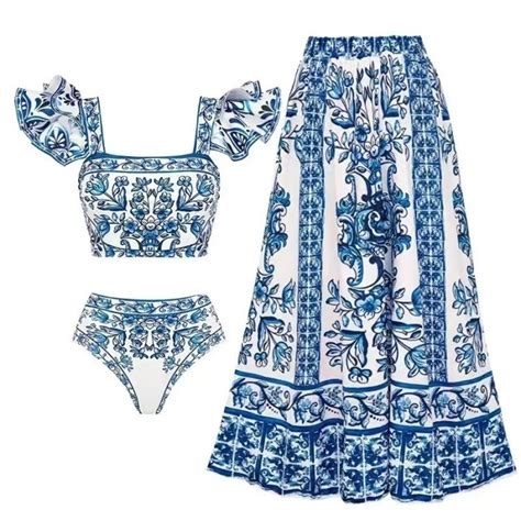 Saf Hanso Blue Bikini Set Pcs Premium Woman Outer Skirt Women S Swimsuit Balinese