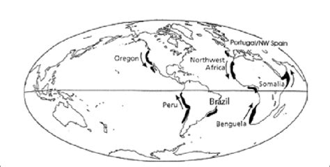 Major coastal upwelling centers around the world. From Peterson 1998 ...