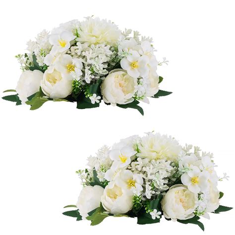 Blosmon Wedding Artificial Flowers For Centerpieces Set Of 2 White Fake