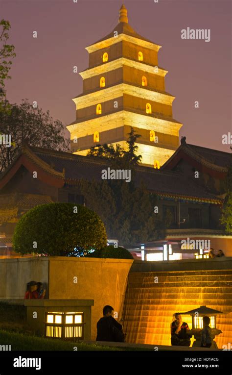 Big Wild Goose Pagoda At Night Xian Shaanxi China Stock Photo Alamy